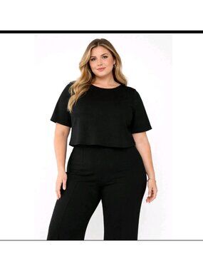 Ripley Rader Black Ponte Knit Short Sleeve Crop Top Sz 4 Large Quite Luxury